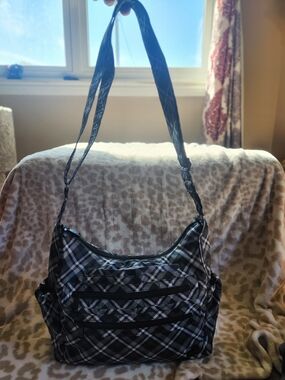 lug Black Plaid Shoulder Bag with Quilted Pattern